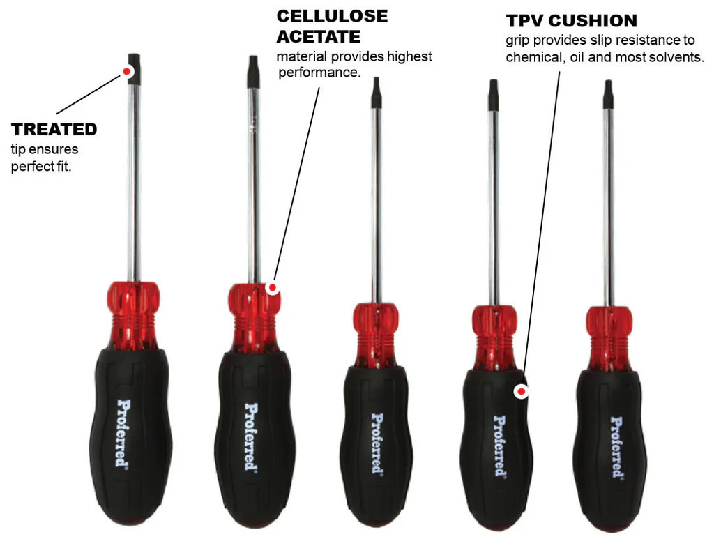 Torx Screwdriver Set - 5 pc Acetate Cushion Grip Handle