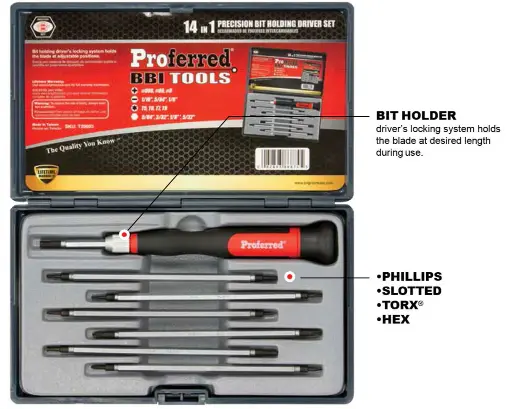 Screwdriver Set - 14 In 1 Precision Interchangeable Bit Screwdriver Set